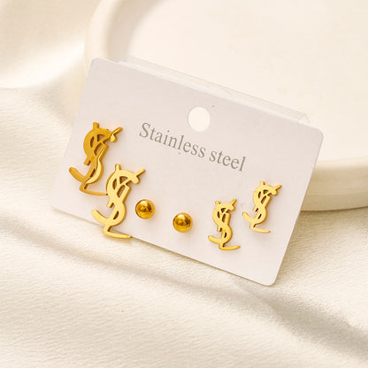 304 Stainless Steel Pave S-Shaped Letter Stud Earrings