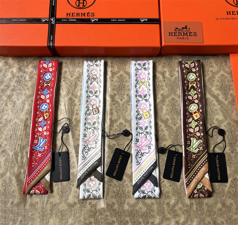 Ornate Floral Monogram Ribbon Scarf - 5 x 120 cm