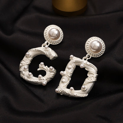 304 Stainless Steel Pearl-Effect D & G Drop Earrings