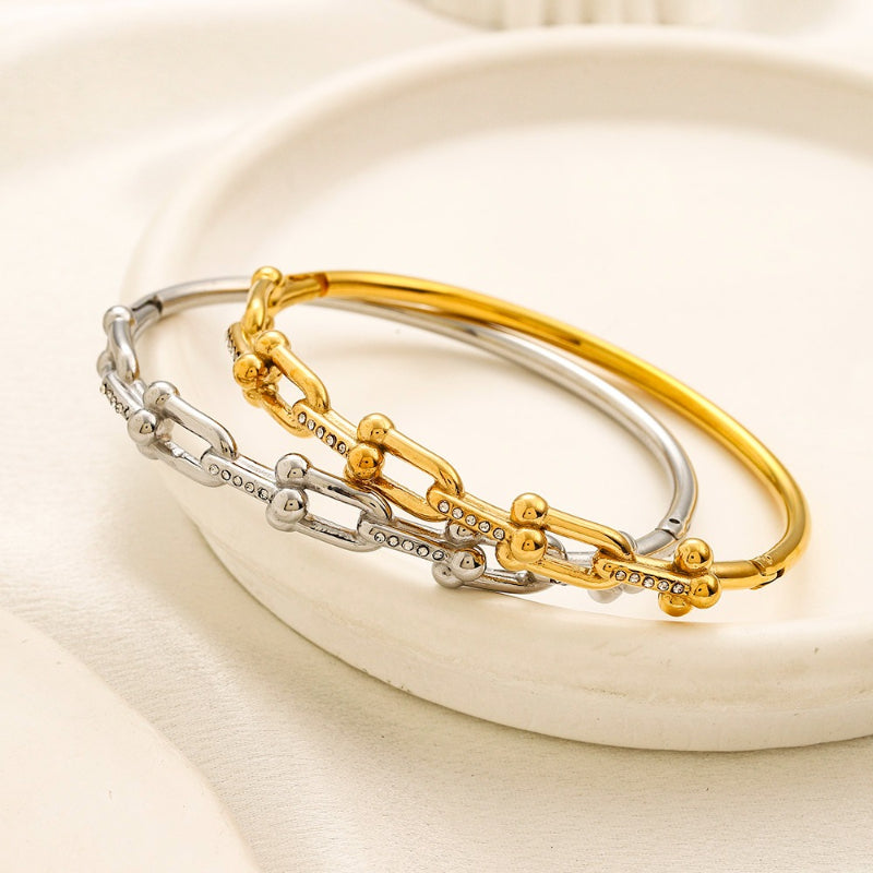 304 Stainless Steel Mixed Chain-Link Half-Bangle Bracelet