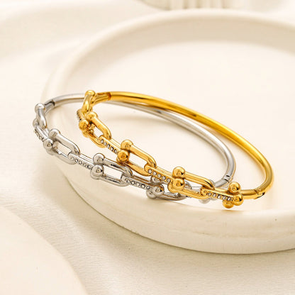 304 Stainless Steel Mixed Chain-Link Half-Bangle Bracelet