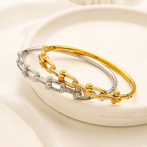 304 Stainless Steel Mixed Chain-Link Half-Bangle Bracelet