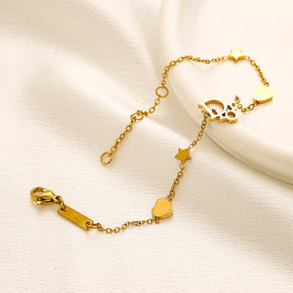 304 Stainless Steel Heart Station Monogram Chain Bracelet