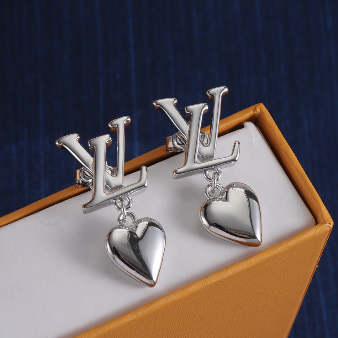 Monogram & Heart Drop Earrings