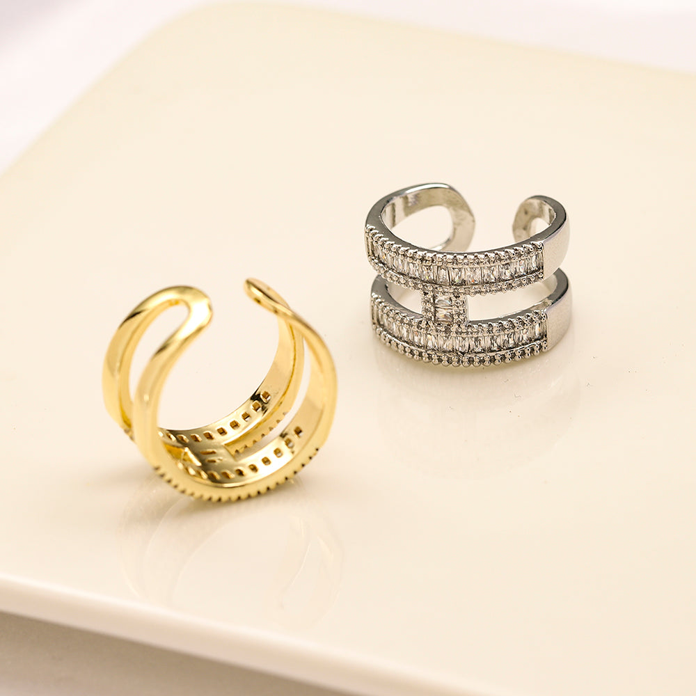 Copper Zirconium Real Gold Plated Ring,Rings Collection、He*mes Series