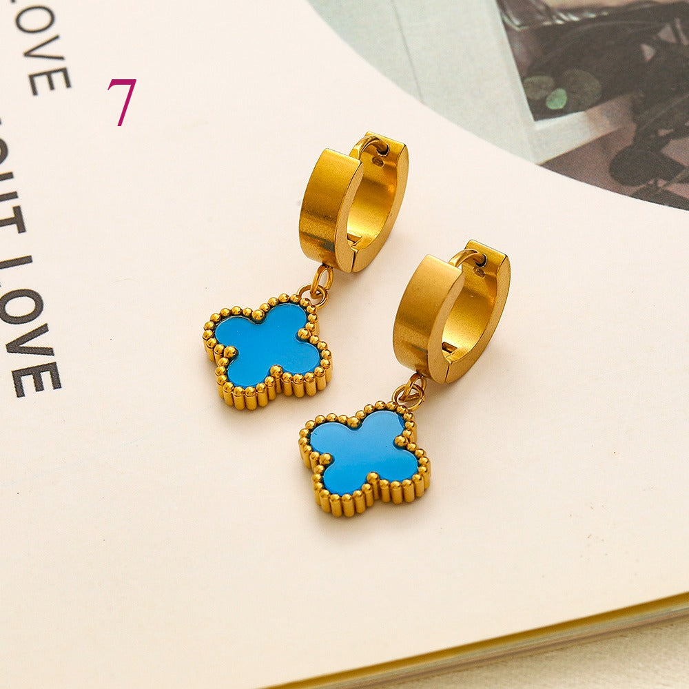 304 Stainless Steel Colorful Quatrefoil Stud Earrings