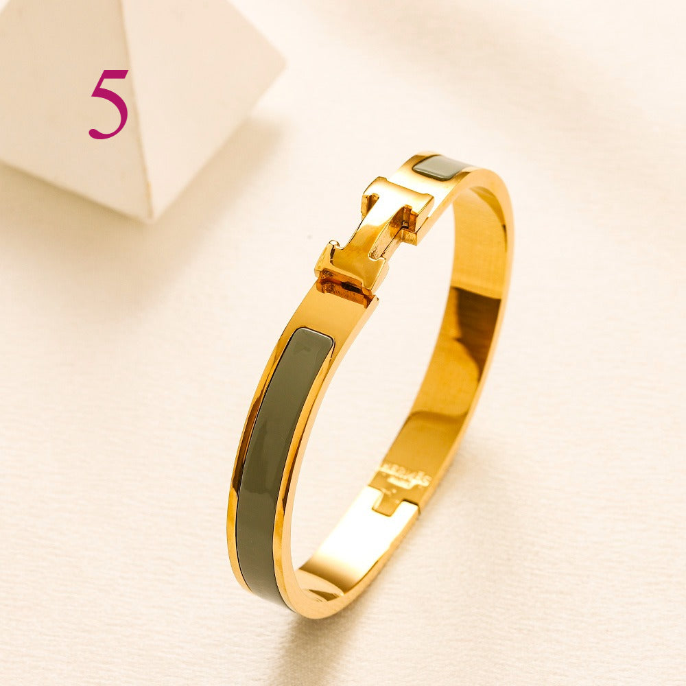304 Stainless Steel Slim Color-Inlay H-Clasp Bangle Bracelet