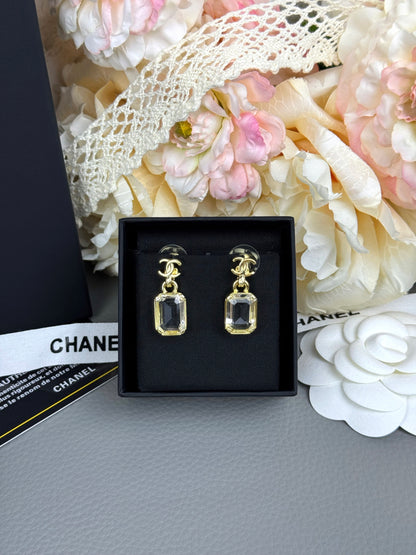 Rectangular Stone Interlocking-C Drop Earrings