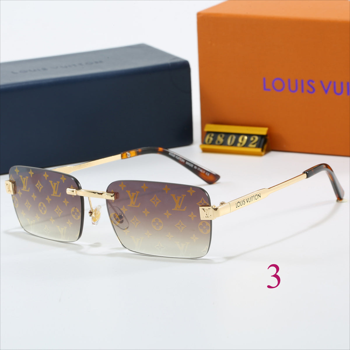 Rimless Square Sunglasses with Monogram Lenses