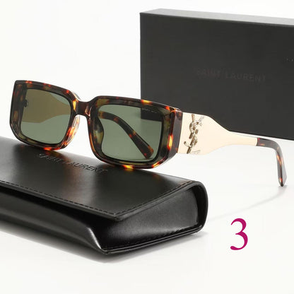 Wide Square Sunglasses with Contrast Metal Temples