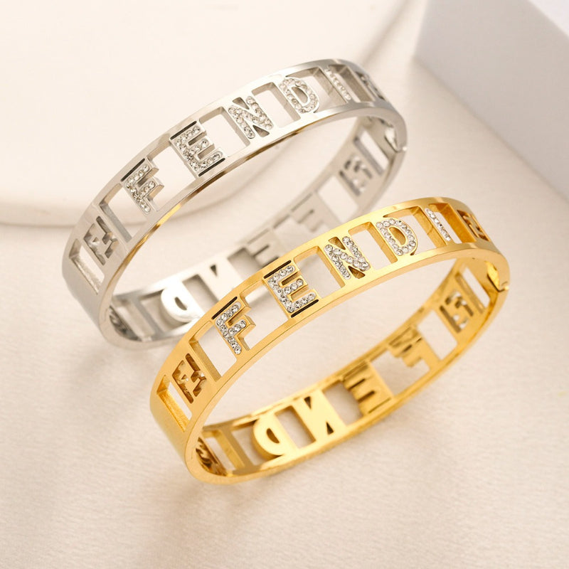 304 Stainless Steel Openwork Letter Bangle Bracelet