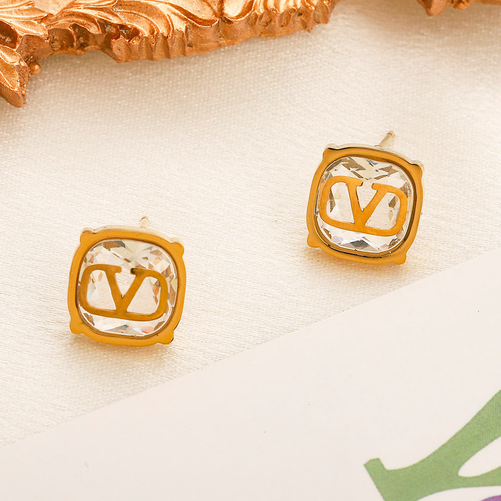 304 Stainless Steel Square V-Motif Stud Earrings