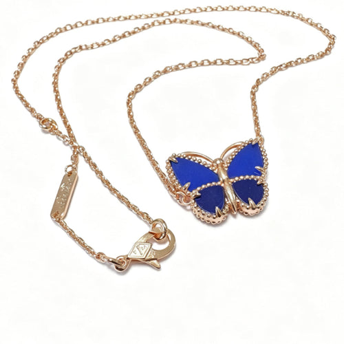 Blue-Inlay Butterfly Pendant Necklace