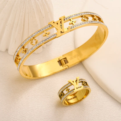 Copper Zirconium Real Gold Plated Ring,Rings Collection、L*V  Series
