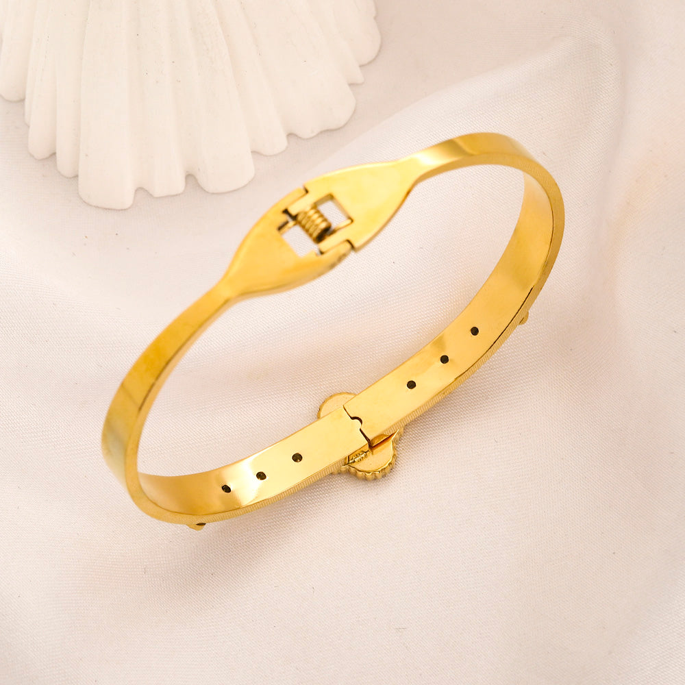 304 Stainless Steel Quatrefoil Motif Slim Bangle Bracelet