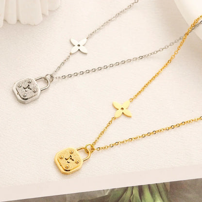 304 Stainless Steel Floral Station & Rounded Pendant Necklace