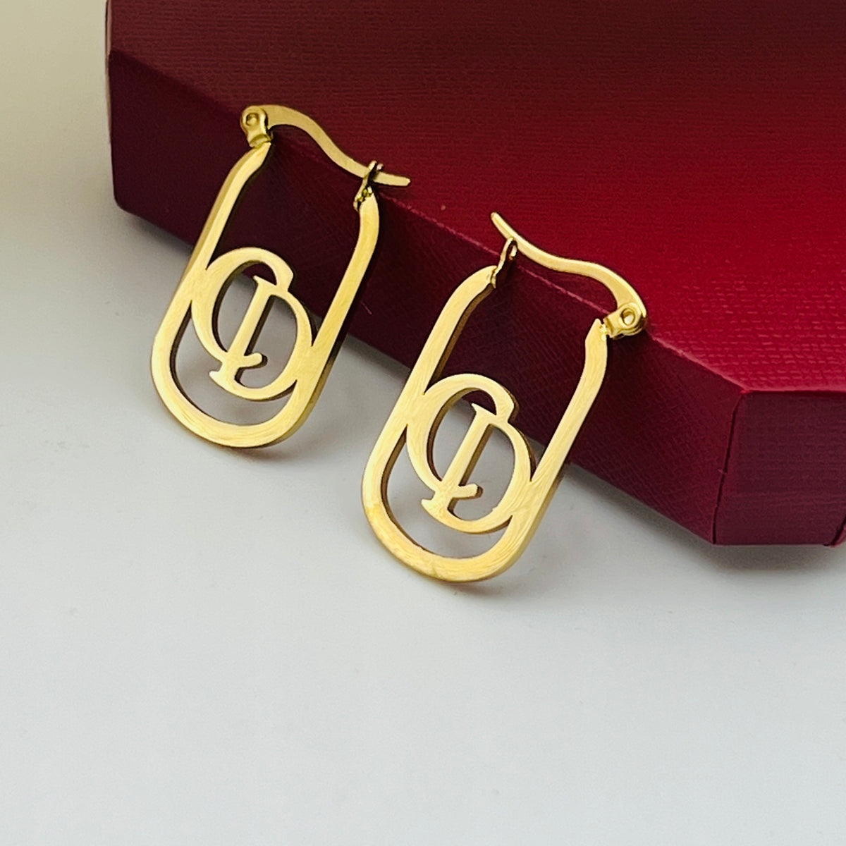304 Stainless Steel Oval Letter Hoop Earrings