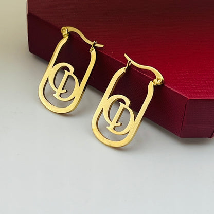 304 Stainless Steel Oval Letter Hoop Earrings
