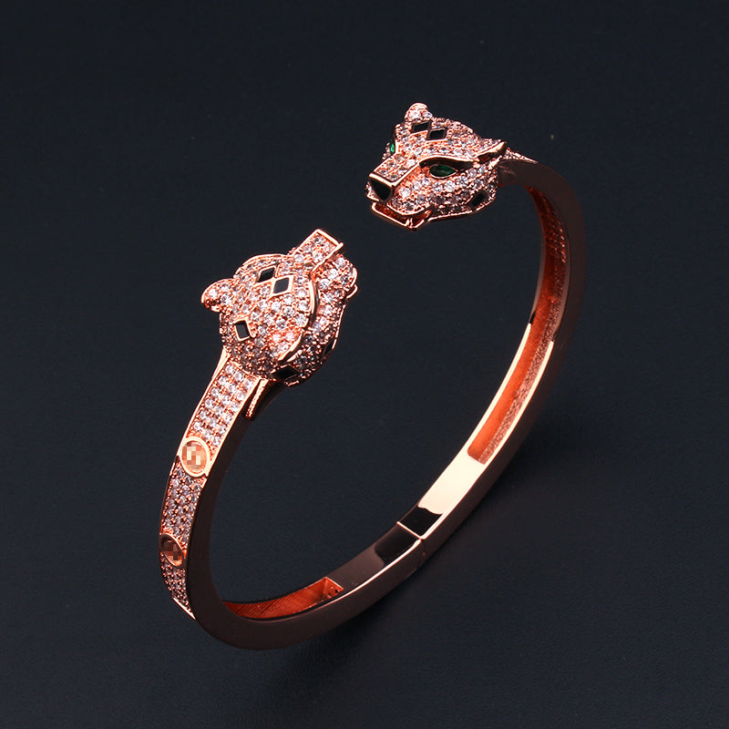Pave Double Panther Cuff Bracelet