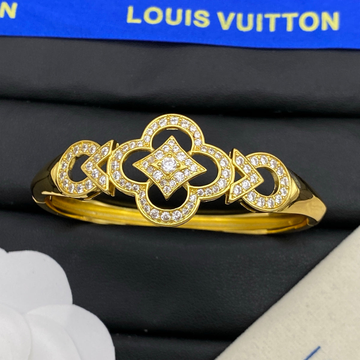 Pave Quatrefoil Cuff Bracelet