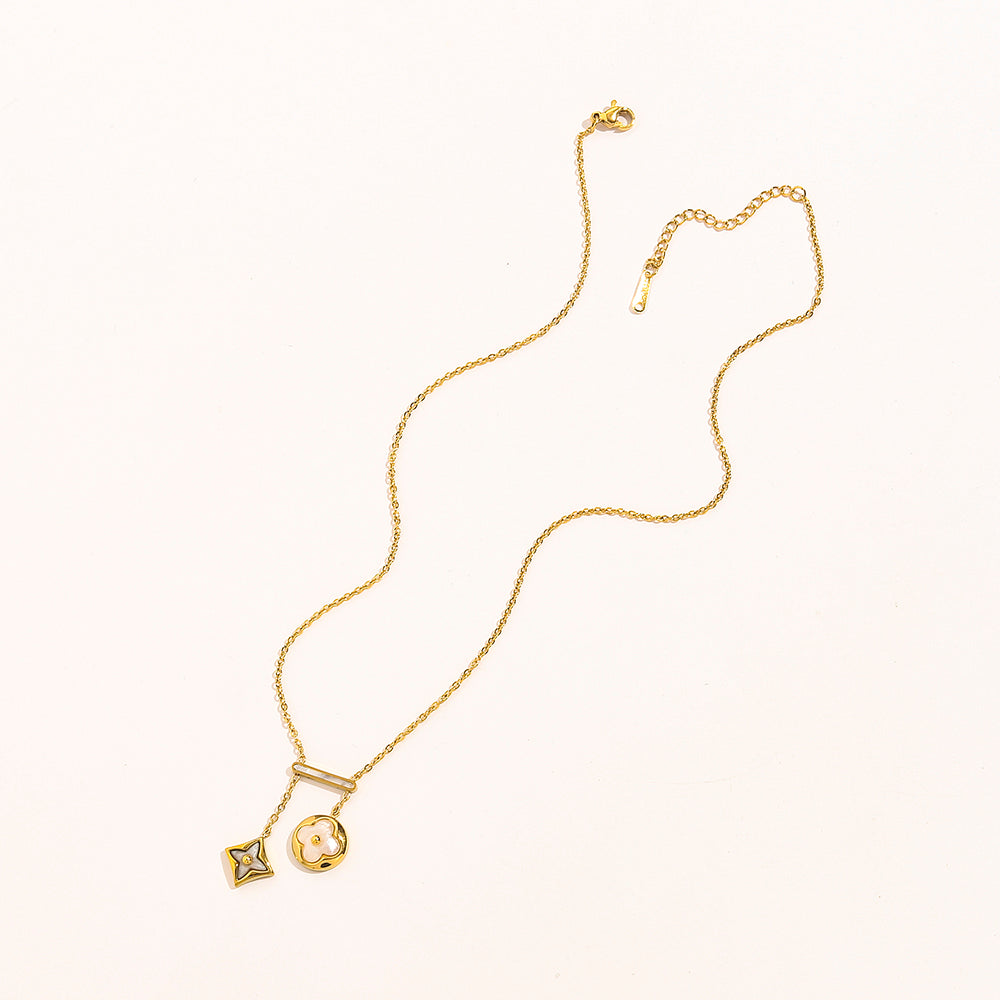 304 Stainless Steel Toggle Bar & Floral Charm Necklace