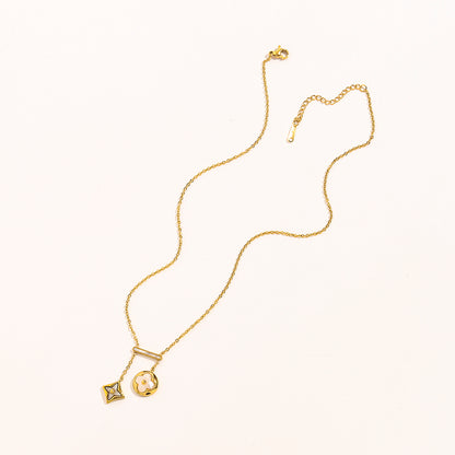 304 Stainless Steel Toggle Bar & Floral Charm Necklace