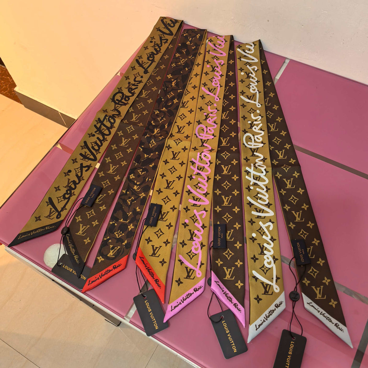 Script Lettering & Monogram Ribbon Scarf - 5 x 120 cm