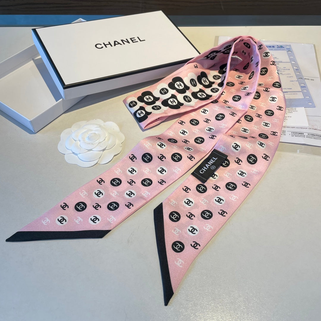 Floral Print Ribbon Scarf - 5 x 120 cm