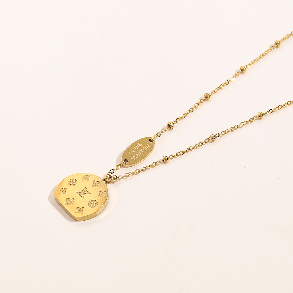 304 Stainless Steel Layered Black Disc Pendant Necklace