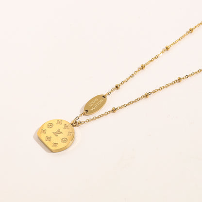 304 Stainless Steel Layered Black Disc Pendant Necklace