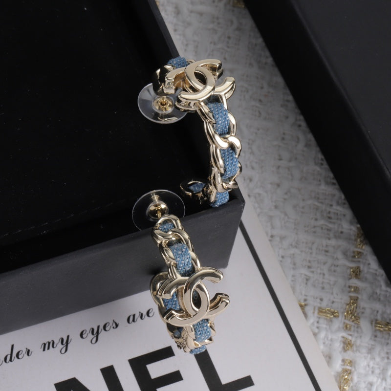 Blue Woven Chain Hoop Earrings
