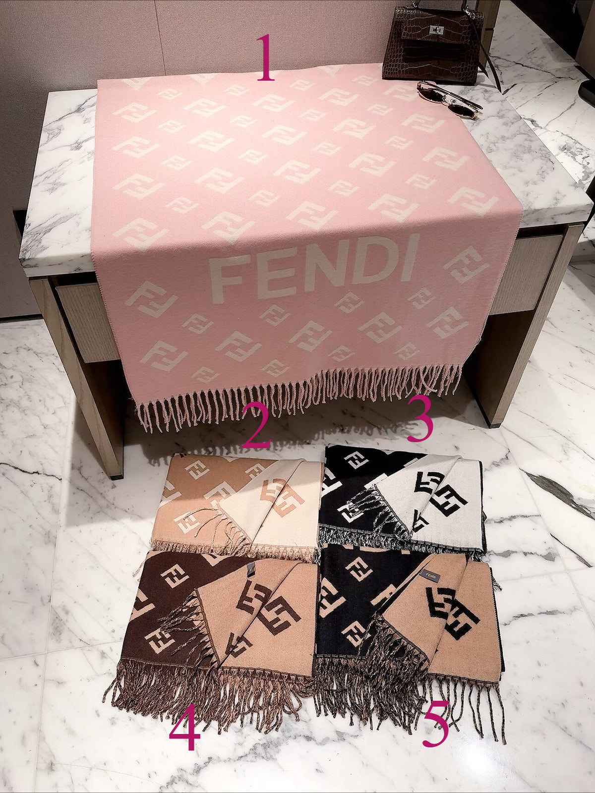 Geometric F-Motif Fringed Scarf