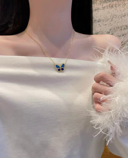 Blue-Inlay Butterfly Pendant Necklace