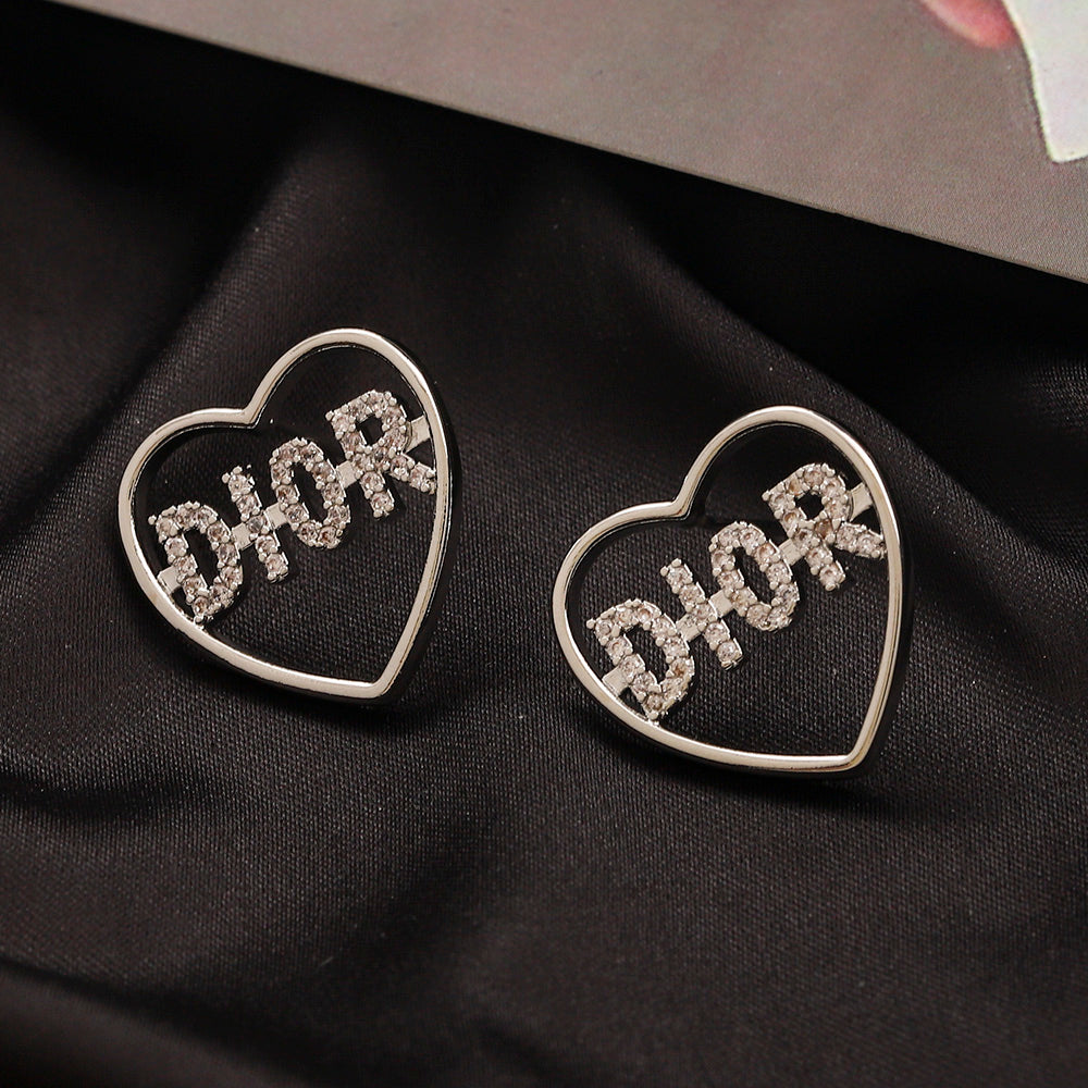 304 Stainless Steel Heart Outline Letter Stud Earrings