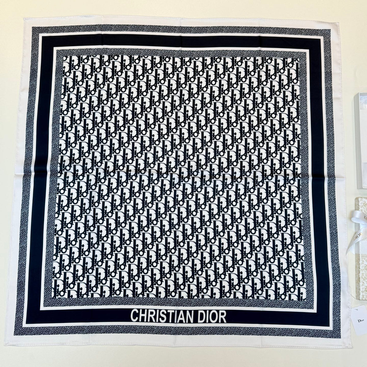 Repeating Monogram Stripe-Edge Square Scarf - 90 x 90 cm