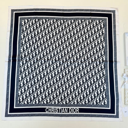 Repeating Monogram Stripe-Edge Square Scarf - 90 x 90 cm