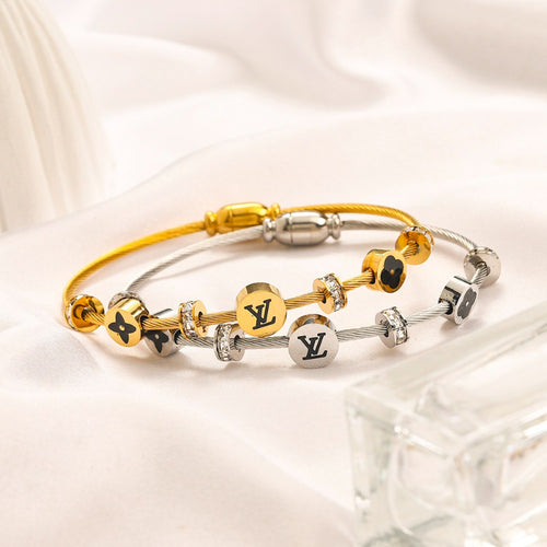 304 Stainless Steel Monogram Bead & Bar Bracelet