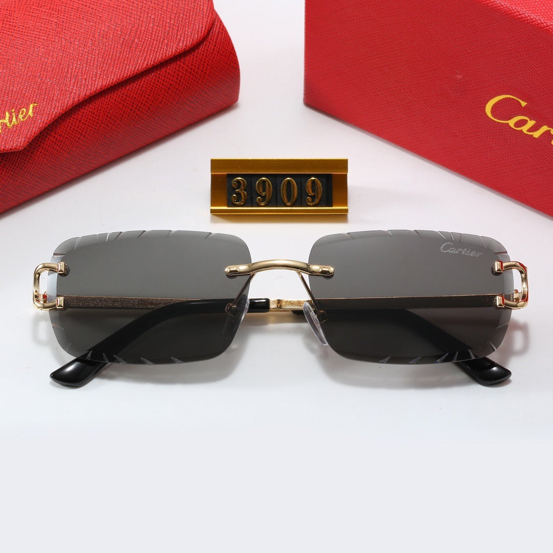 Rimless Rectangle Sunglasses with Double-Bar Temples