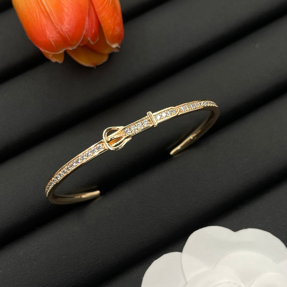 Rose-Tone Pave Buckle Cuff Bracelet