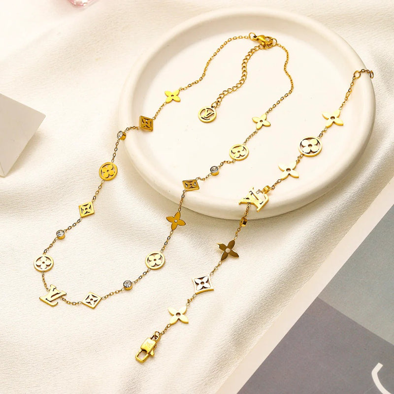 Set di collana e braccialetto in acciaio inossidabile 304 con logo stampato