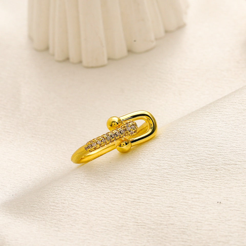 Copper Zirconium Real Gold Plated Ring,Rings Collection、T*ffany Series