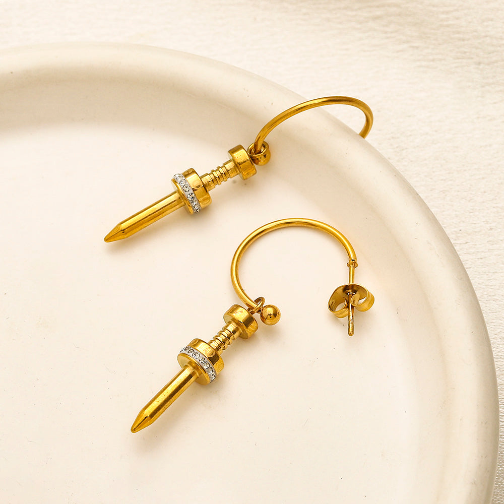 304 Stainless Steel Spike Charm Hoop Earrings