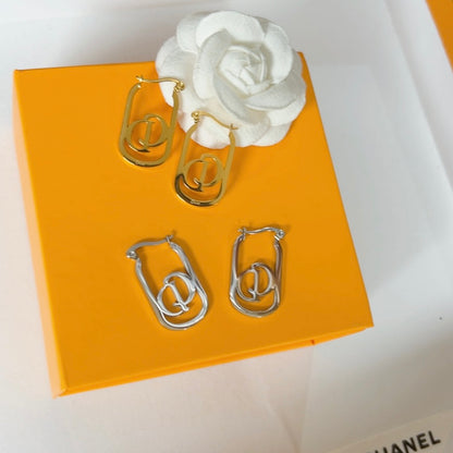 304 Stainless Steel Oval Letter Hoop Earrings
