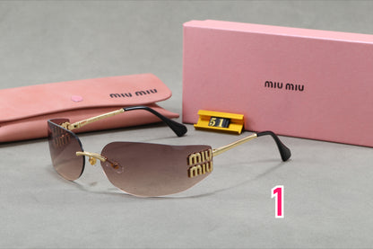 Rimless Rectangle Sunglasses with Logo Temple Panels