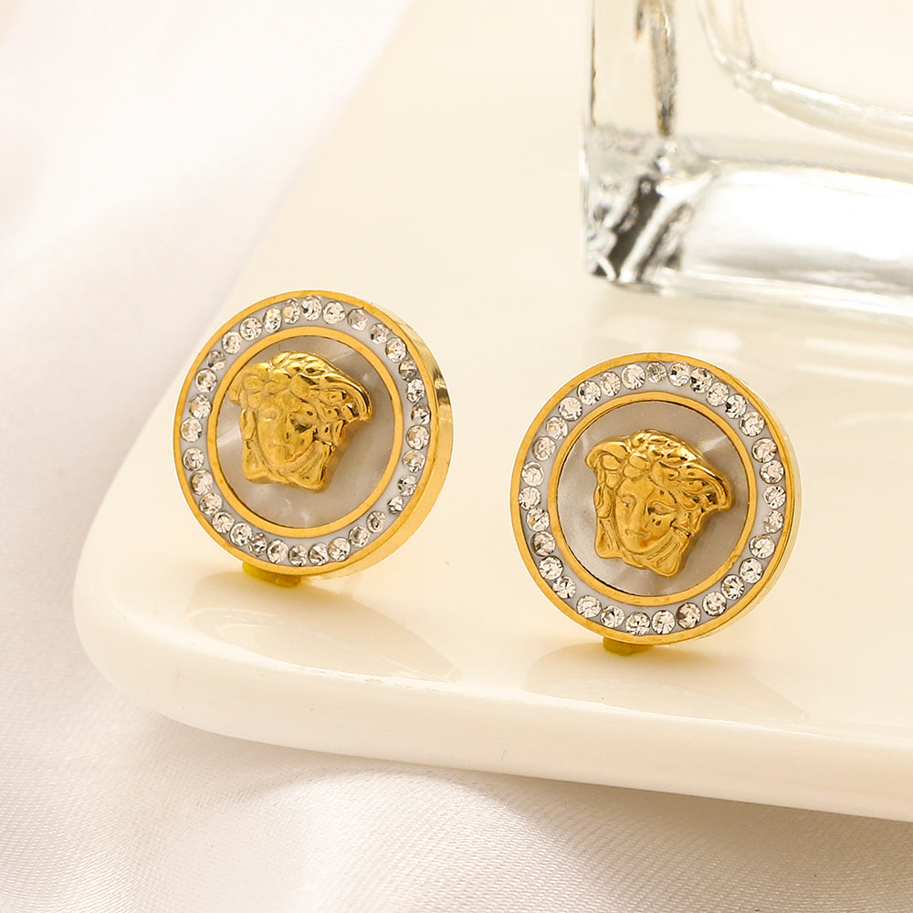 304 Stainless Steel Color-Inlay Medallion Stud Earrings