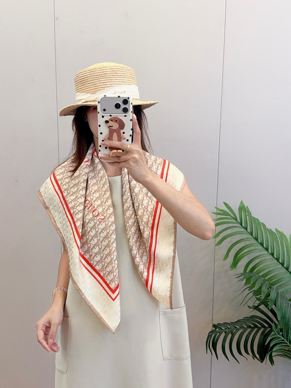 Striped Border Monogram Square Scarf - 90 x 90 cm