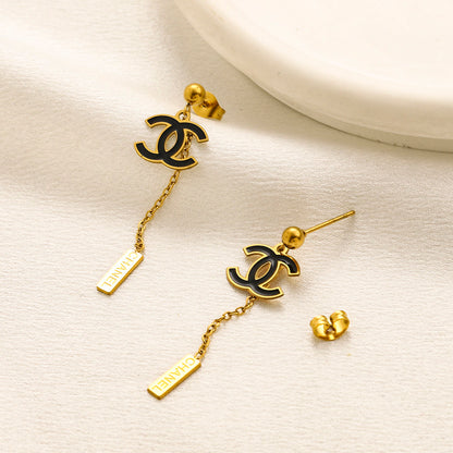 304 Stainless Steel Interlocking-C Bar Chain Drop Earrings