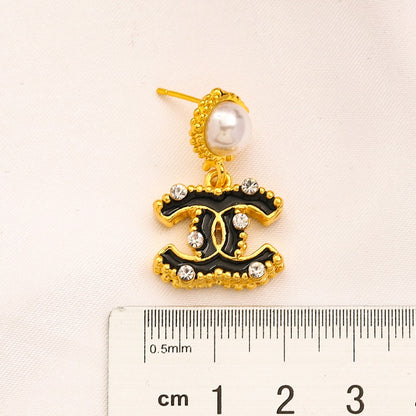 304 Stainless Steel Pearl-Effect Interlocking-C Drop Earrings