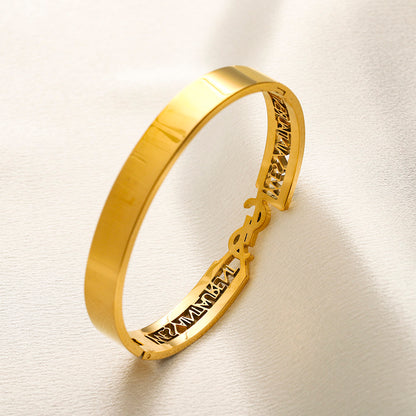 304 Stainless Steel Color-Inlay Monogram Pave Bangle Bracelet