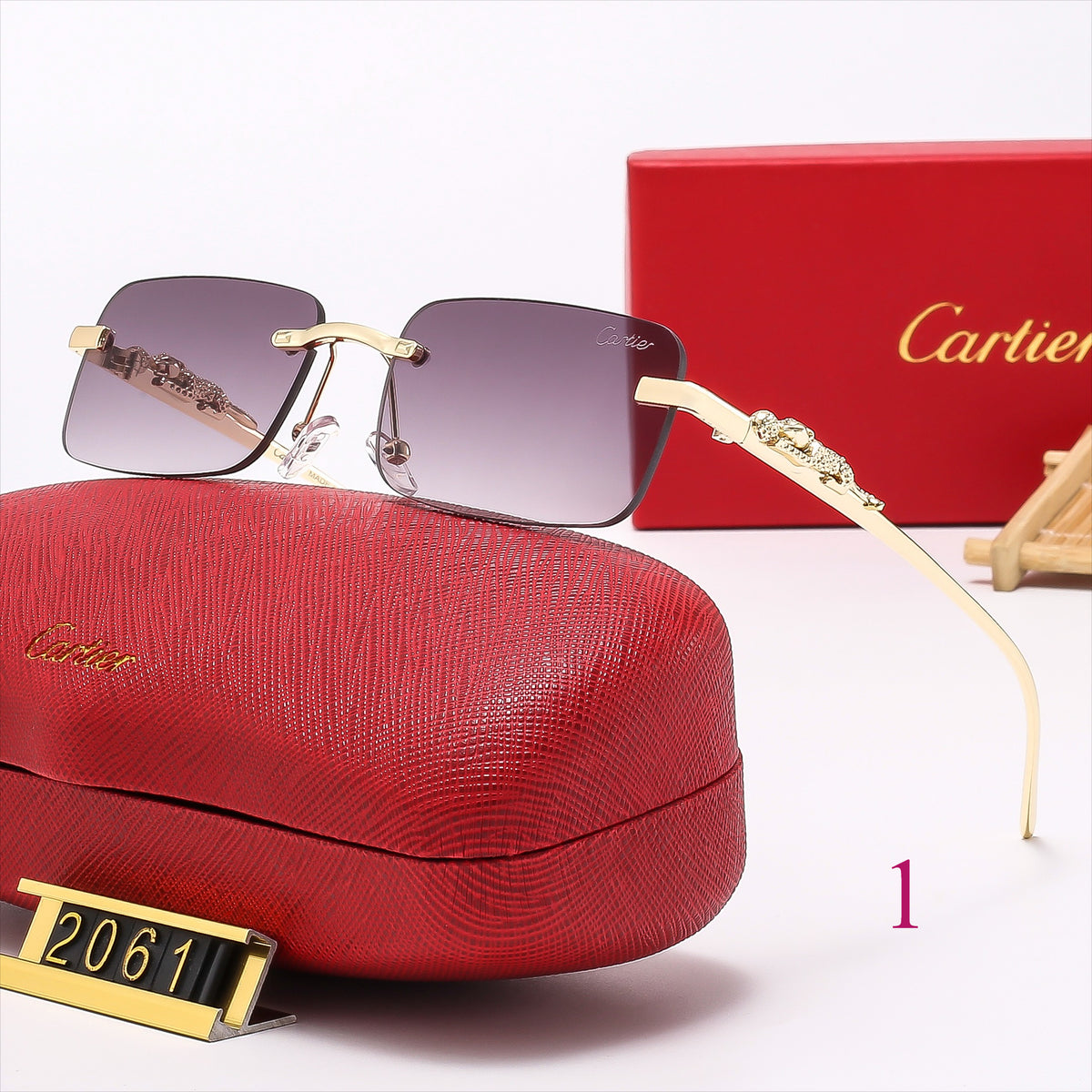 Slim Rimless Rectangle Sunglasses with Decorative Hinges